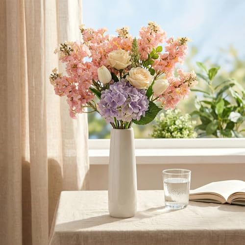 4PCS 25.6inch Lilac Artificial Flowers Light Pink Fake Delphinium Long Stem Silk Real Touch Flower Faux Lilac Floral Arrangement for Tall Vase Table Wedding Garden Home Decoration(Light Pink) (25.6inch Light Pink / 4 Pcs)