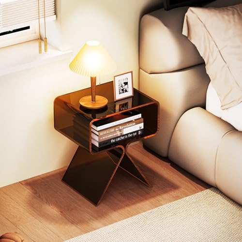 Acrylic Nightstand Bedside Side Table (Dark Brown)