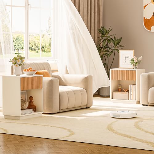 Fluted Nightstands Set of 2 (Oak & White)