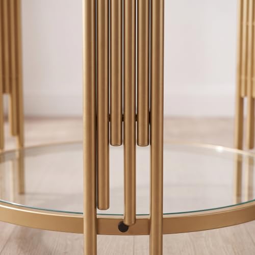 Round Side Table Small Gold End Table Living Room (Gold / 2 Tier)