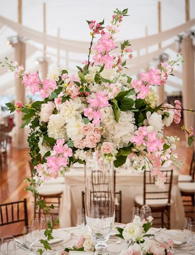 8PCS Pink Artificial Delphinium Flowers with Clematis Greenery Long Stem Artificial Flowers for Tall Vase for Home Wedding Floral Arrangement Centerpiece Table Decor (Light Pink)
