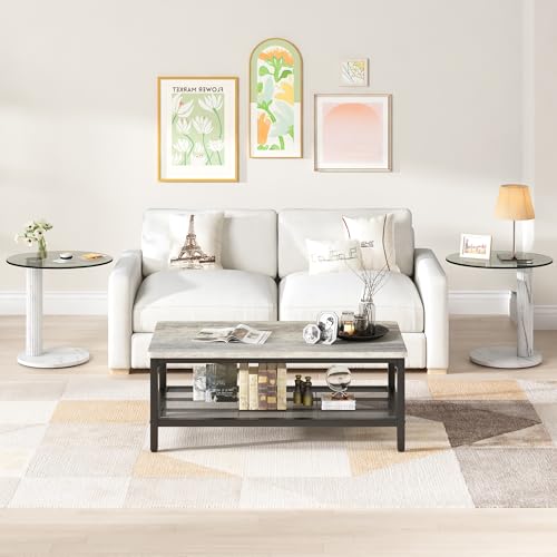 Glass Side Table Set of 2 (Gray and White-2pcs)