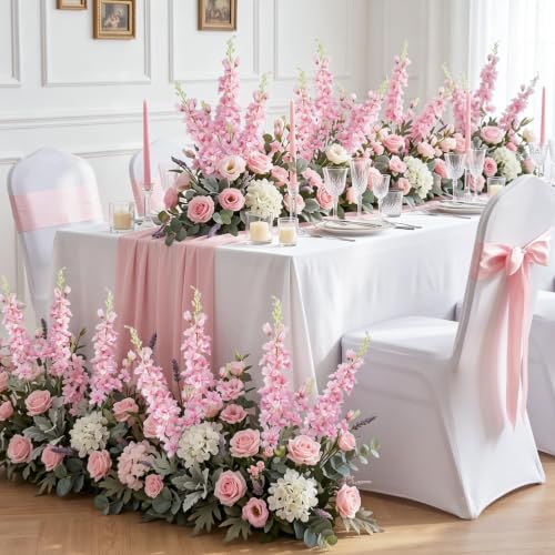 16Pcs Pink Delphinium Artificial Flower 33.5'' Long Stem Silk Pink Flowers (Pink)