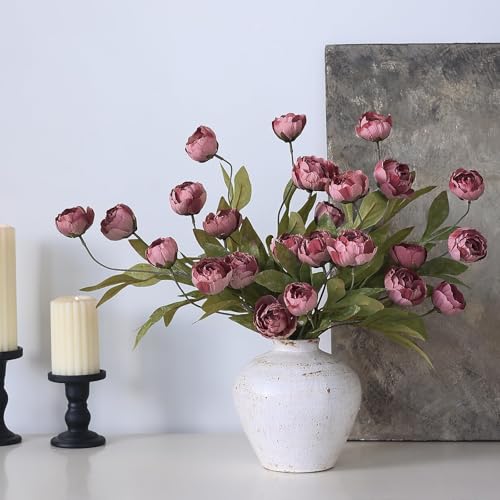 6 Pcs 27" Faux Silk Peony Artificial Flowers Stems for Vase (Warm Pink)