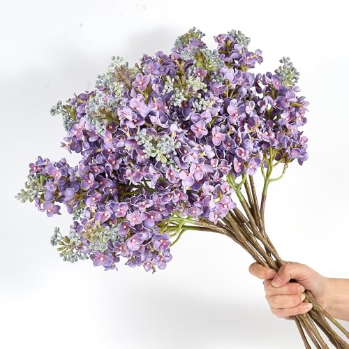4PCS 25.6inch Lilac Artificial Flowers Purple Fake Delphinium Long Stem Silk Real Touch Flower Faux Lilac Floral Arrangement for Tall Vase Table Centerpieces Wedding Garden Home Decoration(Purple) (25.6inch Purple / 4 Pcs)