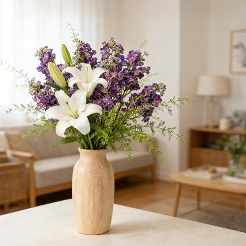 4PCS 25.6inch Lilac Artificial Flowers Deep Purple Fake Delphinium Long Stem Silk Real Touch Flower Faux Lilac Floral Arrangement for Tall Vase Table Wedding Garden Home Decoration(Deep Purple) (25.6inch Deep Purple / 4 Pcs)
