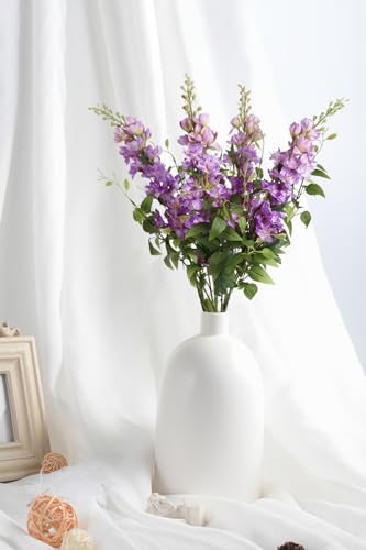 Purple Delphinium Artificial Flowers 29.5" with Clematis Greenery 8PCS Long Stem Flowers for Tall Vase Purple Silk Flowers for Faux Flowers Arrangement Home Party Wedding Decor (Purple)