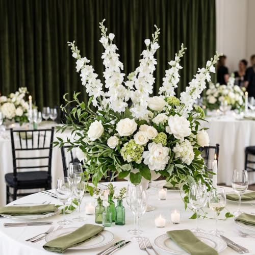 16Pcs White Delphinium Artificial Flowers 33.5" Long Stem Wedding Flower (White)