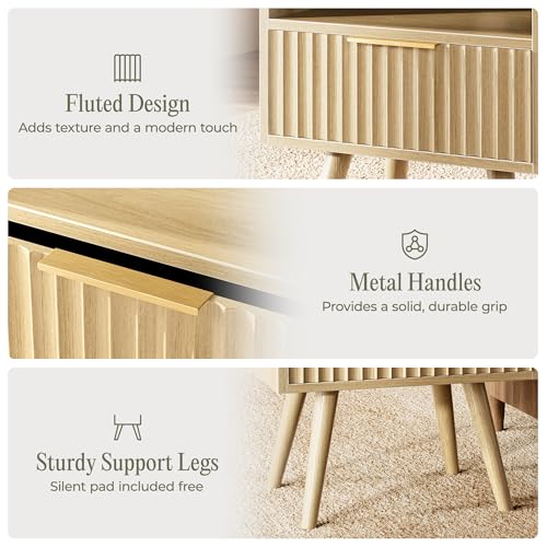Nightstand Set of 2 with Charging Station (Natural)