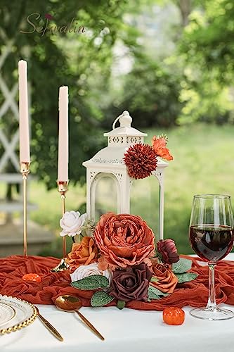 Burgundy Orange Artificial Fall Flowers (Aria Orange Burgundy / 1 Box)