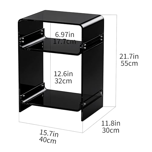 Acrylic Record Player Table with Storage Shelf (Black / Medium)