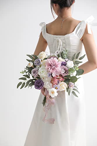 Artificial Flowers Combo Box Set Faux Flowers Bulk Flower Leaf with Stems Arrangements for DIY Wedding Bouquets Party Table Centerpieces Home Decorations Indoor Outdoor (Light Purple)