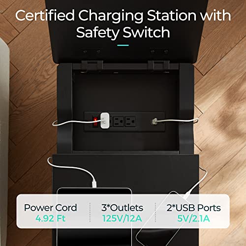 End Table with Charging Station (Black / Glass Door)