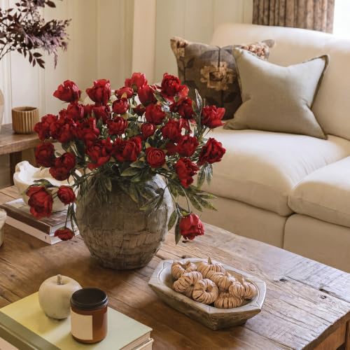 Faux Silk Peony Artificial Flowers Stem for Vase (Burgundy)