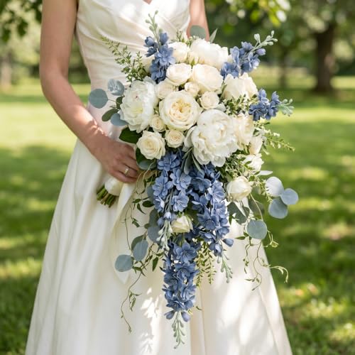 16Pcs Dusty Blue Delphinium Artificial Flower 33.5'' Tall Dusty Blue Flower (Gray Blue)