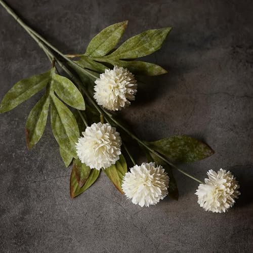 6 Pcs 27" Artificial Pompon Mum Silk Flower Stems for Vase (Cream)