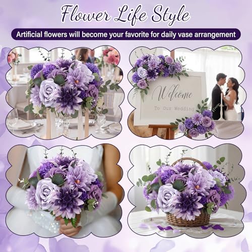 98pcs Artificial Flowers with Stems (Purple Color)