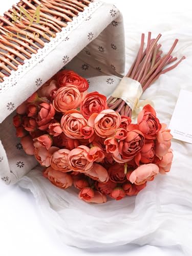 32Pcs Burnt Orange Ranunculus Artificial Flowers Home Wedding Decor (Burnt Orange)