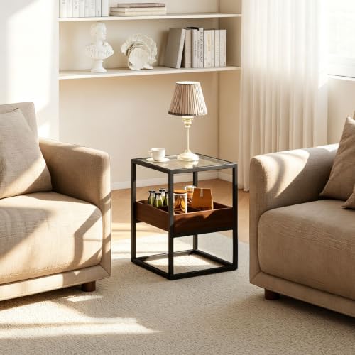Clear Tempered Glass Top Nightstand with 4 (Brown)