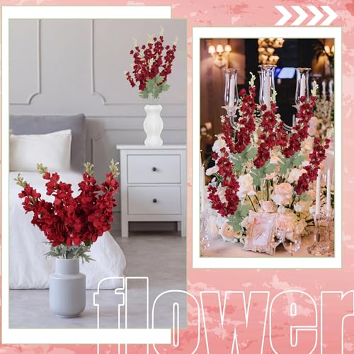 24 Pcs Burgundy Delphinium Artificial Flower Bulk (34.25" / Burgundy)