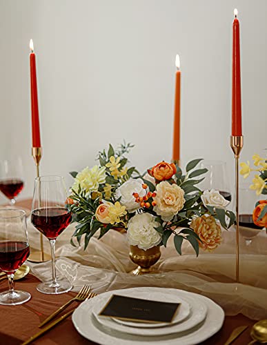 18Heads Multi Use Artificial Flowers Combo for DIY Wedding Bridal Bouquet Table Chair Decor Candle Holder Baby Cake Decor Flower Strips Home Decor Gift Box (Warm Orange White)