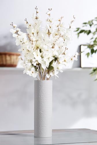 6PCS White Delphinium Artificial Flower Lifelike Larkspur Silk Flowers Plant 35.43'' Long Stem Blossoms Fake Flowers for Tall Vase Floral Arrangements Home Table Wedding Decor (White)