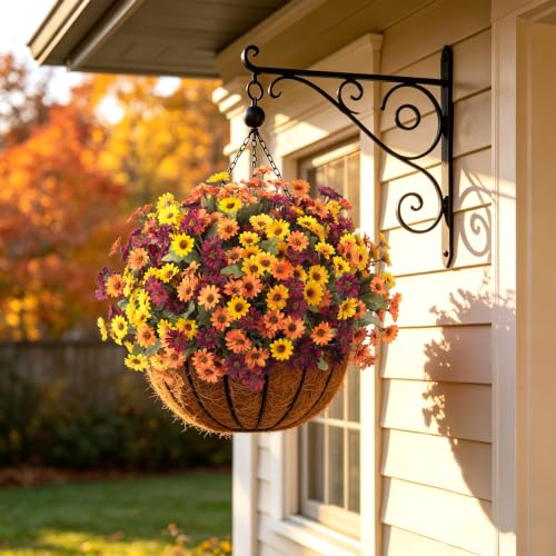 Artificial Fall Flowers Fake Mums Plants for Outdoors Decoration (4 Yellow, 4 Orange, 4 Fuchsia)