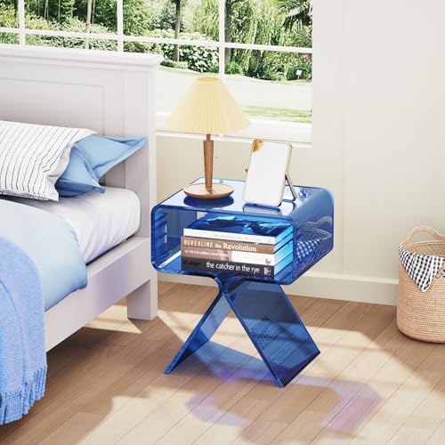 Acrylic Nightstand Bedside Side Table (Blue)