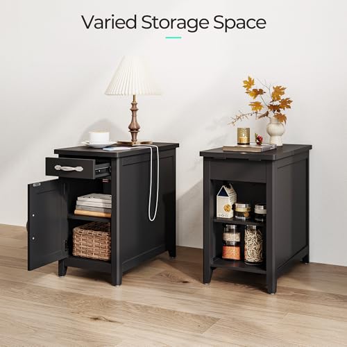 Charging End Table with USB Ports (Black / Wood Door)