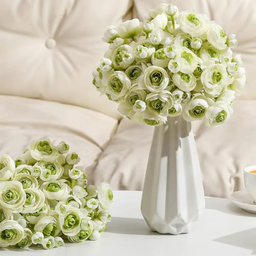 48 Pcs Ranunculus Artificial Flower (White,green)