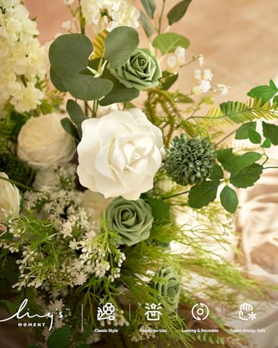 Artificial Greenery Stems Box Set (Grn-light Green & White)