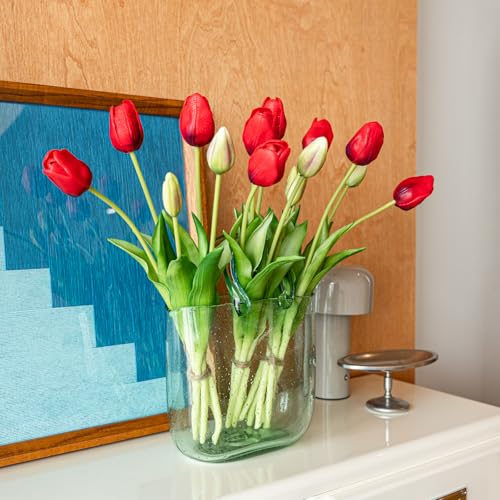 15pcs Artificial Tulips Flowers (15pcs Red (No Vase))