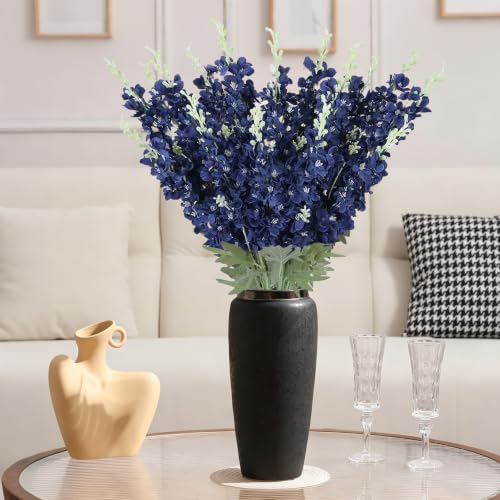 16Pcs Navy Blue Flower Delphinium Artificial Flower Long Stem Wedding Decor (Blue)