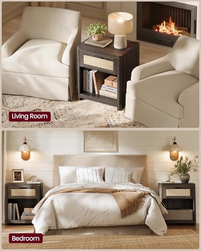 Set of 2 Boho Nightstands with Rattan (Taupe Brown / 15"D x 18.9"W x 23.6"H-BOHO)