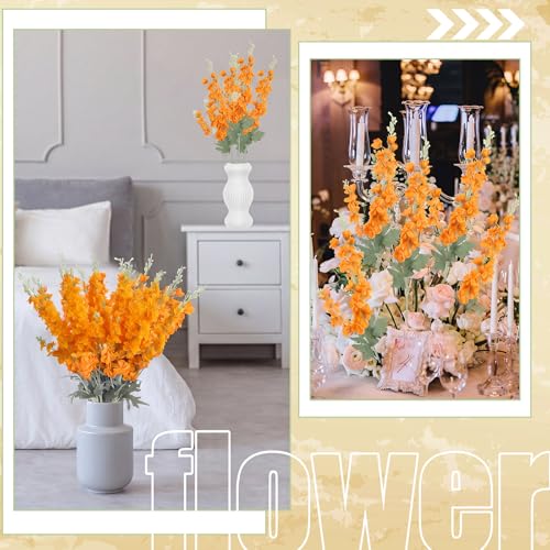 24 Pcs Orange Delphinium Artificial Flower Bulk (34.25" / Orange)