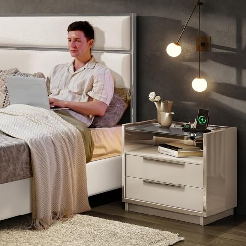 23.6" Nightstand Set of 2 (Cream & Gray)