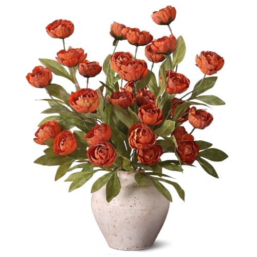6 Pcs 27" Faux Silk Peony Artificial Fall Flowers Stems for Vase (Orange)