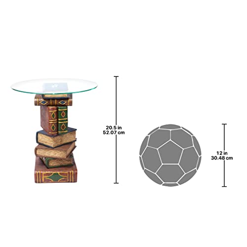 Stacked Volumes Vintage Book Decor End Table with Glass Top