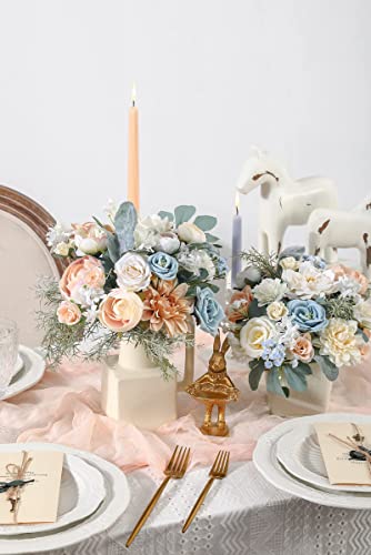 Artificial Flowers Box Set DIY Bouquets Centerpieces Faux Flowers Combo for Wedding Flowers with Leaves and Stems Floral Arrangements Bridal Baby Shower Home Decor (Milk White)