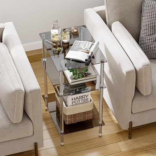 Tempered Glass Side Table (Black / 3 tier High)