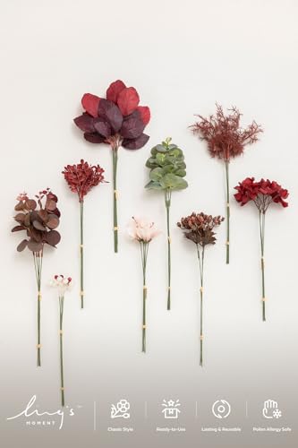Artificial Greenery Stems Box Set (Red-burgundy & Dusty Rose)