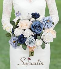 Artificial Flowers Combo Dusty Blue Silk Flowers for Wedding Decor (Dusty Blue &Navy,white / 1 Box)