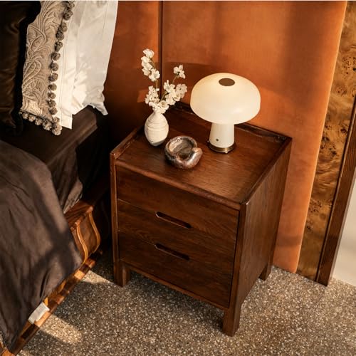 Nightstand Solid Wood Small End Table w (Walnut)