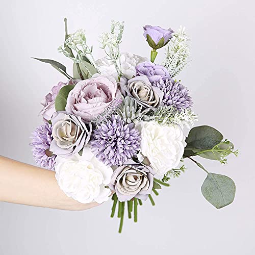 18Heads Multi Use Artificial Flowers Combo for DIY Centerpieces Arrangements Wedding Bridal Bouquet Table Chair Decor Candle Holder Baby Shower Cake Decor Flower Strips Home Decor (Forest Purple)