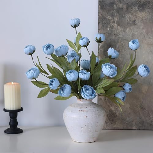 12 Pcs 27" Faux Silk Peony Artificial Flowers Stems for Vase (Dusty Blue)