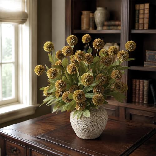 12 Pcs 27"Artificial Fall Pompon Mum Flower Stems for Vase (Autumn Orange)