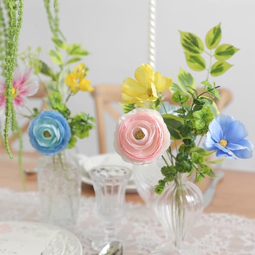Artificial Flowers Combo Set Faux Flowers Bulk Flower Leaf with Stems for DIY Wedding Bouquets Centerpieces Baby Shower Party Home Decorations (Rainbow)