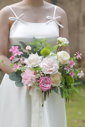 Artificial Flowers Combo Box Set for DIY Wedding Bouquets Centerpieces Arrangements Bridal Shower Party Home Decorations (Milky White&pink)