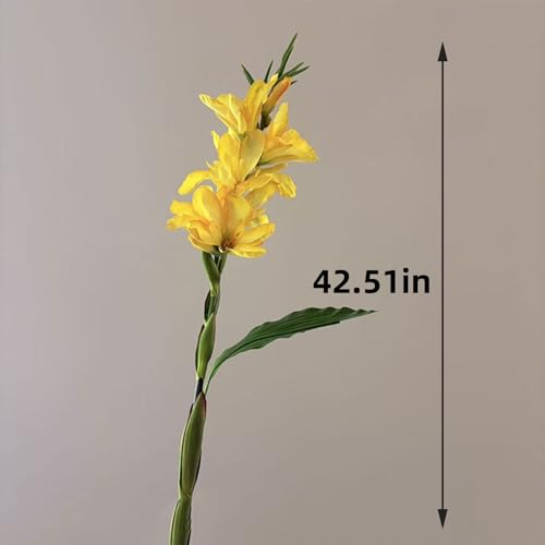 2Pcs 42.5" Artificial Canna Lily Flowers Fake Tropical Canna Plants Yellow (Yellow)