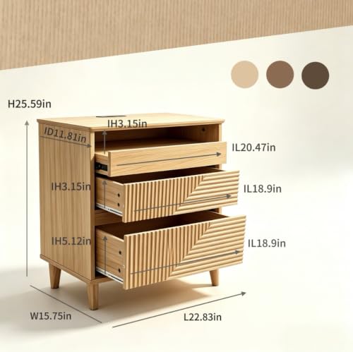 Nightstand with Charging Station (Natural Wood Color)